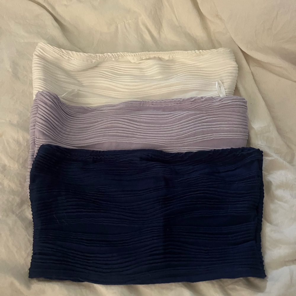 SHEIN Ribbed Bandeau Tops in Navy and Lavender